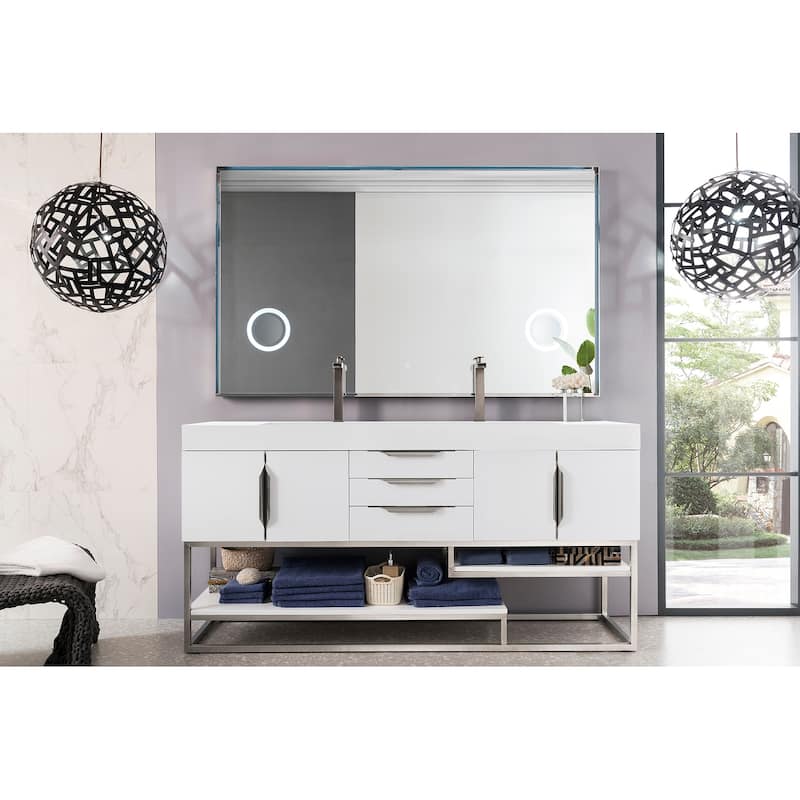 James Martin Vanities Columbia 72" Double Vanity, Glossy White with Brushed Nickel Hardware