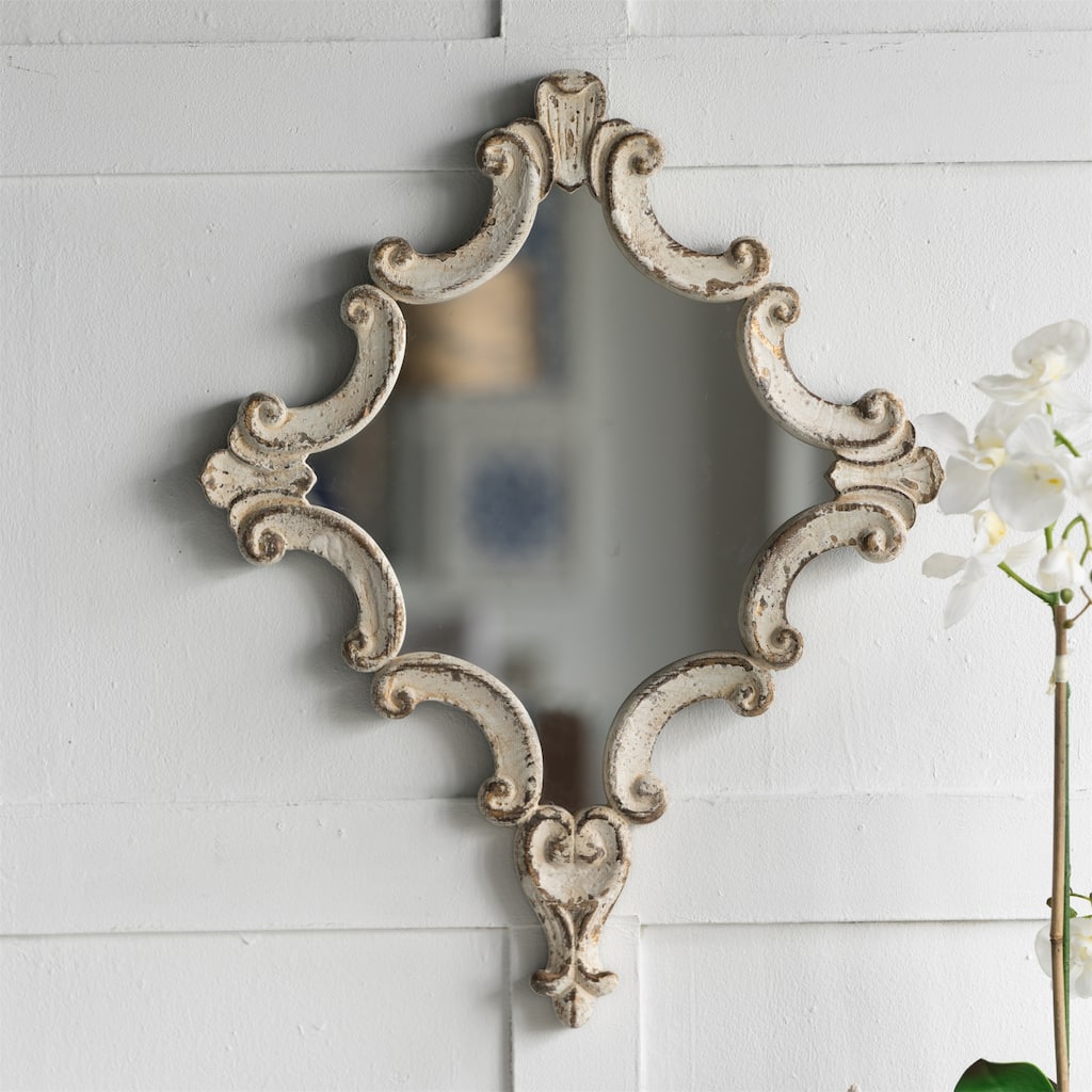 White Artistic Diamond Wall Mounted Mirror