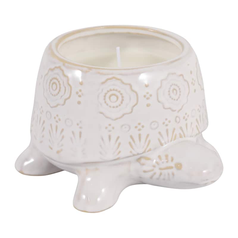 Lavender Turtle Ceramic Scented Candle - 7", White & Ivory - 6.5"