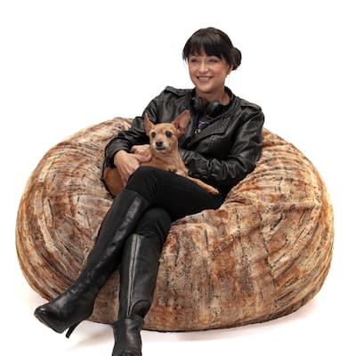 Plush Round Bean Bag Chair - 48" - Red and Brown