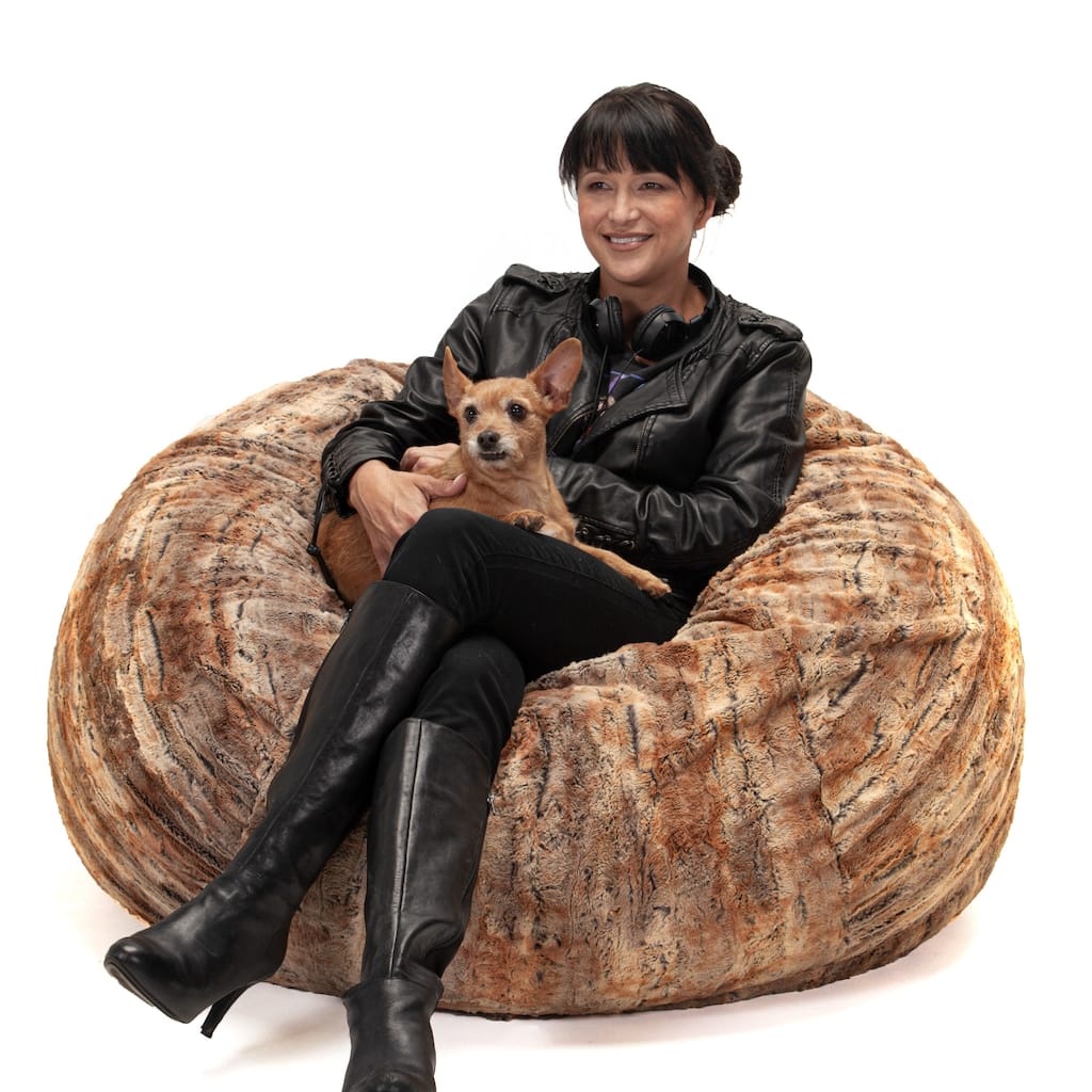 Plush Round Bean Bag Chair - 48" - Red and Brown