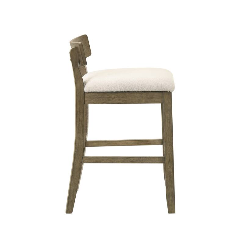 Merie Modern Transitional Wood Counter Height Kitchen Bar Stool with White Boucle Fabric Upholstered Seat