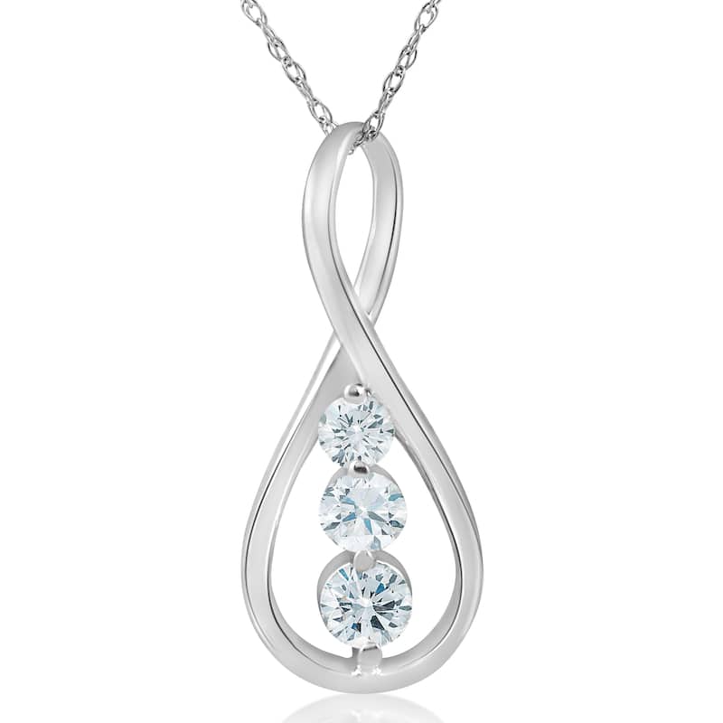 1/2ct 3-Stone Diamond Infinity Pendant White Gold 1" Tall