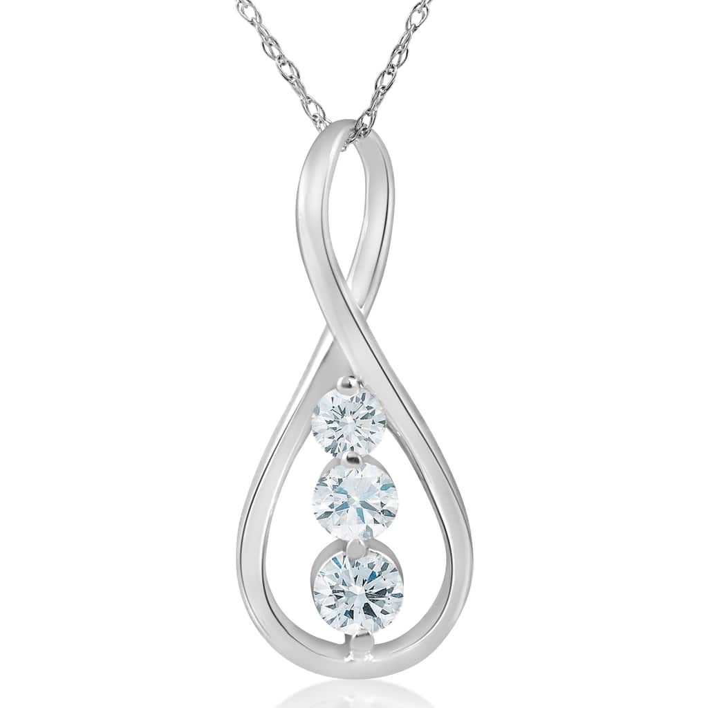 1/2ct 3-Stone Diamond Infinity Pendant White Gold 1" Tall