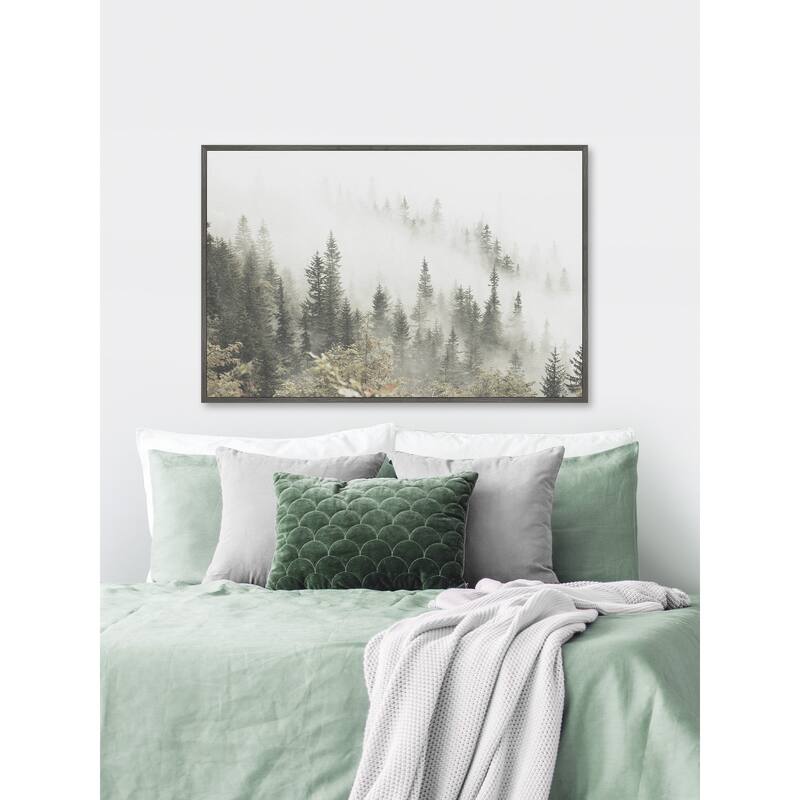 Pine Trees and Fog Floater Framed Print on Canvas