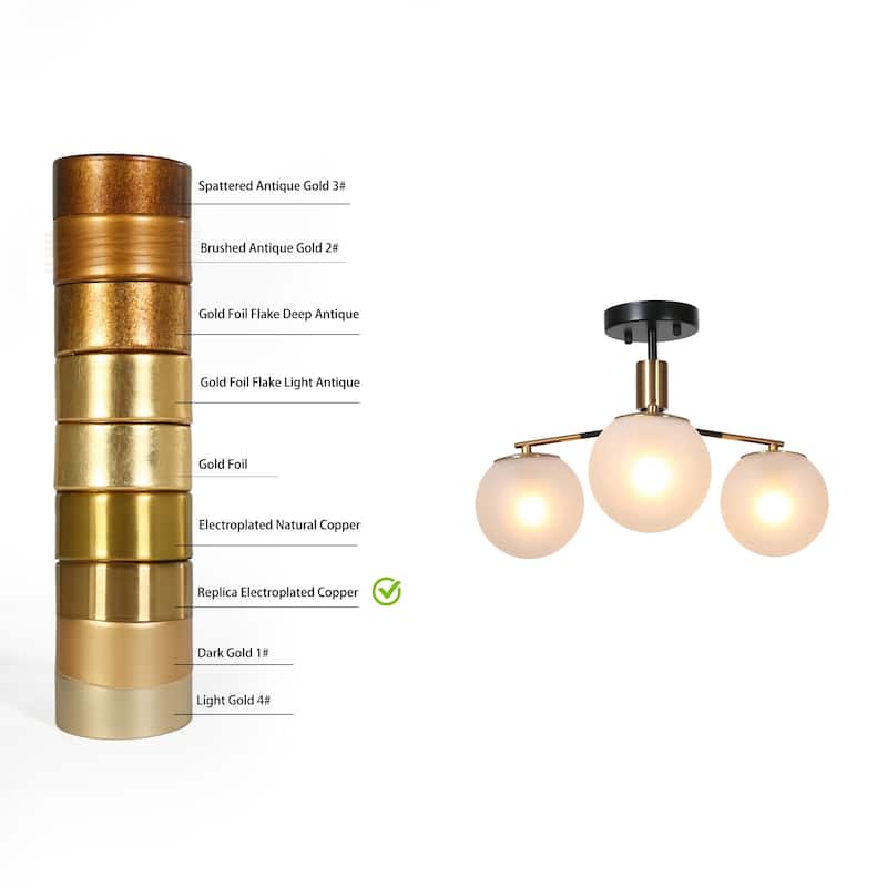 Modern 3-Light Semi-flush Mount Frosted Glass Ceiling Light Chandelier - D 19" x H 12.5"