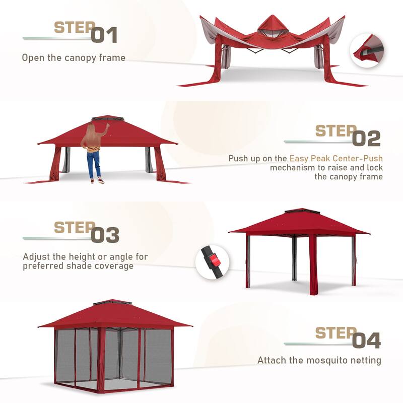 EAGLE PEAK 13x13 Pop Up Gazebo with Mosquito Netting, Easy Up Screened Canopy for Patio and Backyard, Easy Set-up Outdoor Gazebo