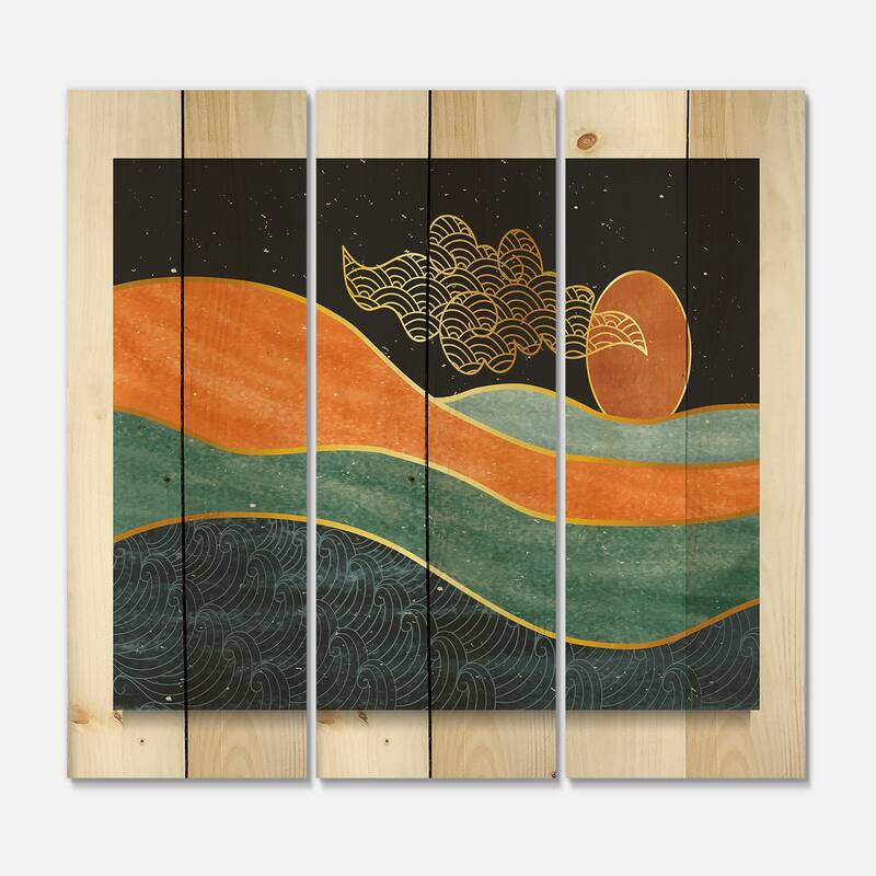 Designart 'Abstract Nature Sea Sky Sun Mountain Landscape' Modern Print ...