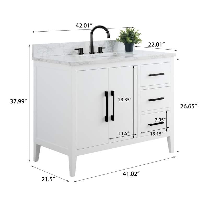 Vanity Art 42" Single Sink Bathroom Vanity Cabinet with Engineered Marble Countertop