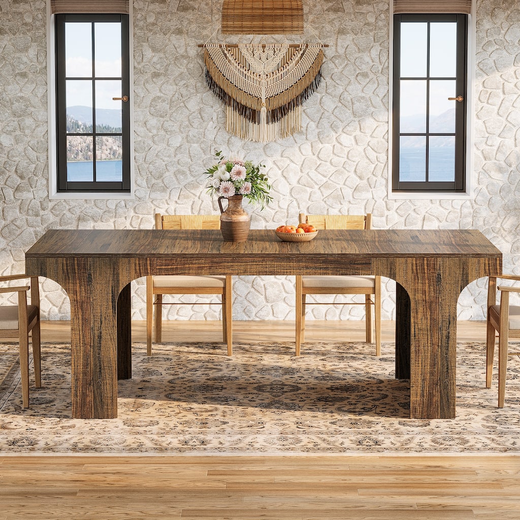 71-Inch Large Dining Table for 6-8, Farmhouse Rectangular Kitchen Table