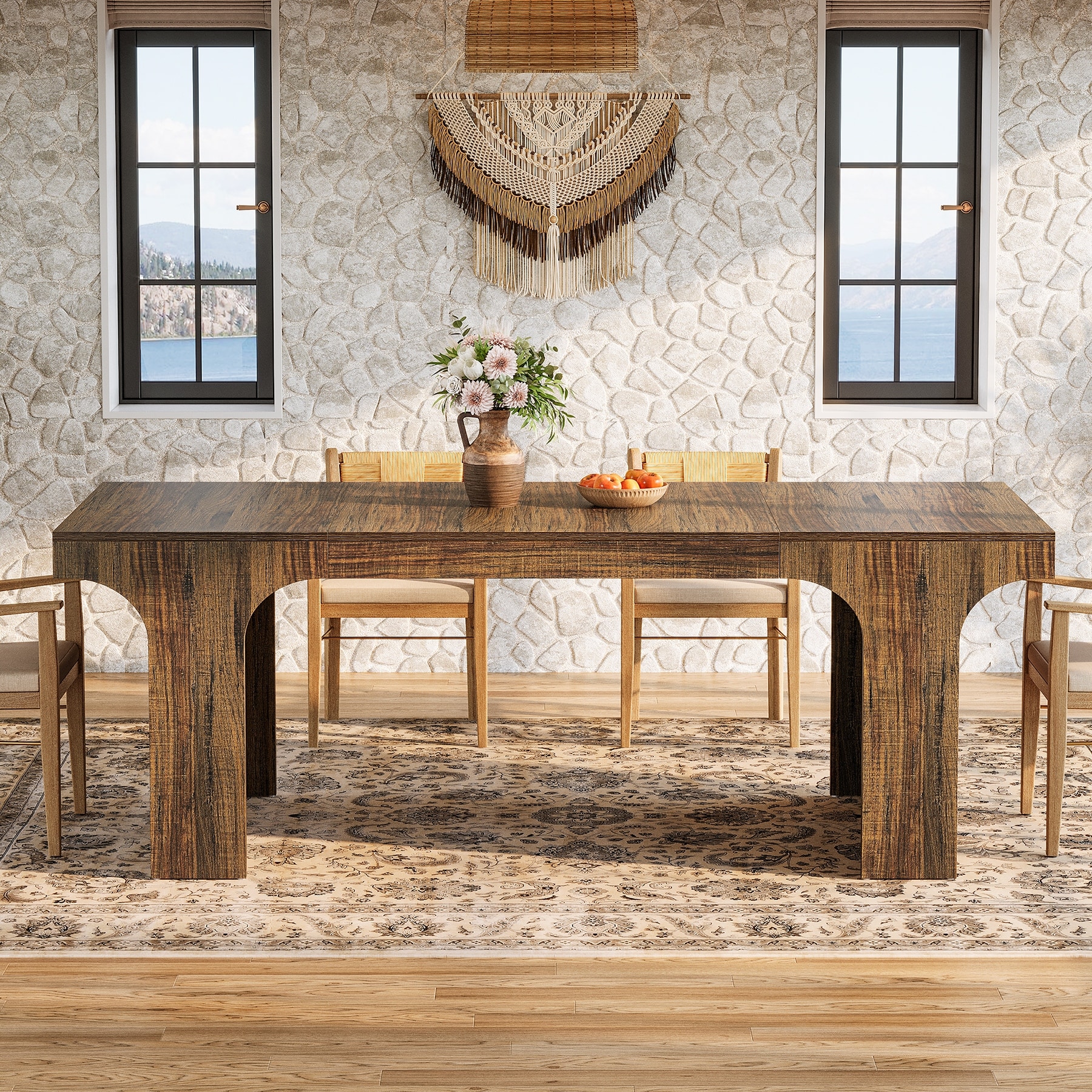71-Inch Large Dining Table for 6-8, Farmhouse Rectangular Kitchen Table