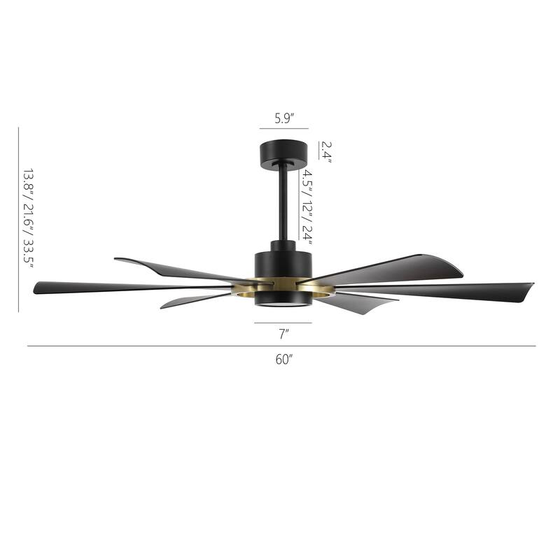 60" Large Modern 6-Blade Ceiling Fan with LED Light and Remote Control