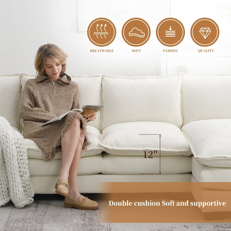 Chenille Upholstered Sectional Sofa with Chaise and Storage Pockets, 5 Seat Lounge Cloud Couch L-shaped Recliner Couches