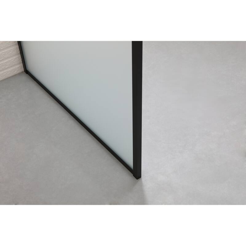 FELYL 34" W x 72" H Framed Fixed Frosted Glass Panel with Heat Soaking Process and Protective Coating Clear Glass