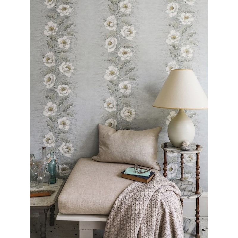 Zio and Sons Dutch Garland Pale Blue Gardenia Stripe Wallpaper