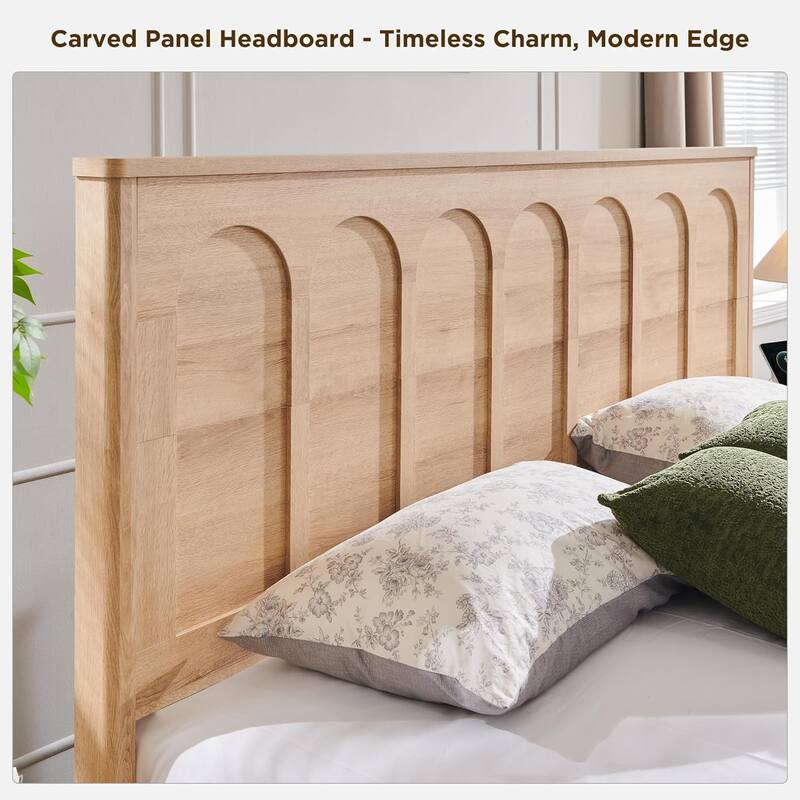 Modern King Size Bed Frame, 52" Tall Arched Recessed Headboard