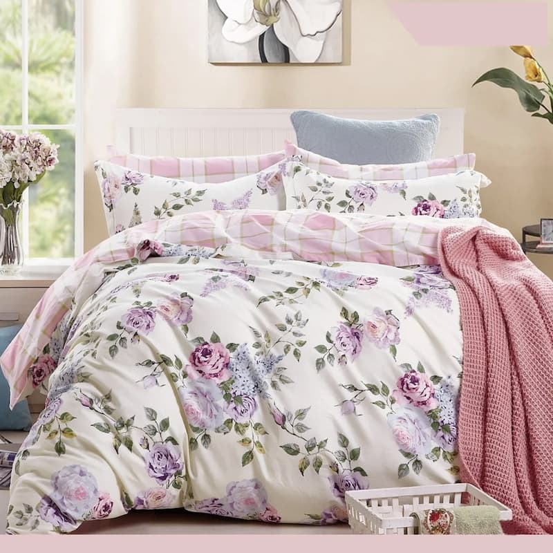 3pc Full Size Cotton Bedding Set Rose Pink Purple On Sale Bed Bath