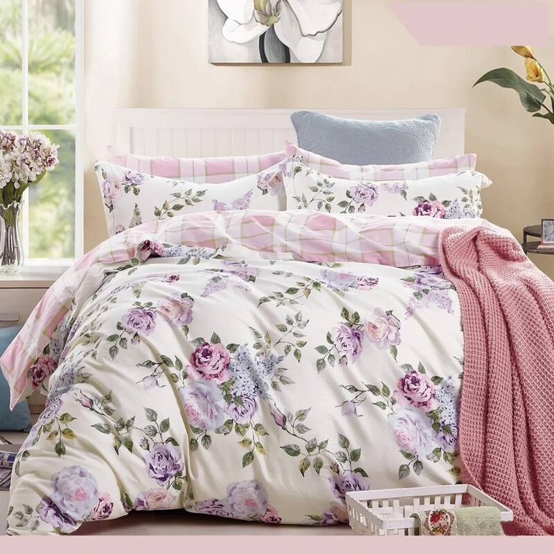 5pc California King Size Cotton Bedding Set Rose Pink Purple Bed Bath & Beyond 39982167