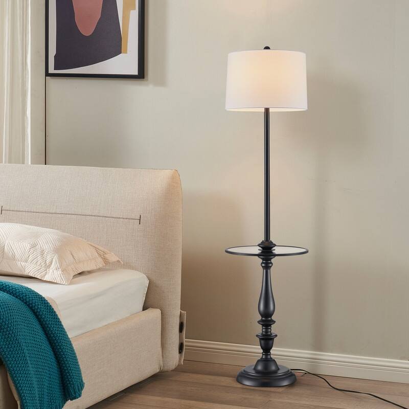 KAWOTI Traditional Tray Floor Lamp with Drum Shade - W15.4" x H61.25"