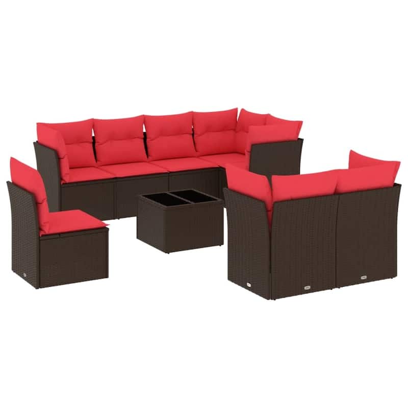 vidaXL 8/9 Piece Patio Sofa Set with Cushions Brown/Gray Poly Rattan - 21.7 x 24.4 x 27.2