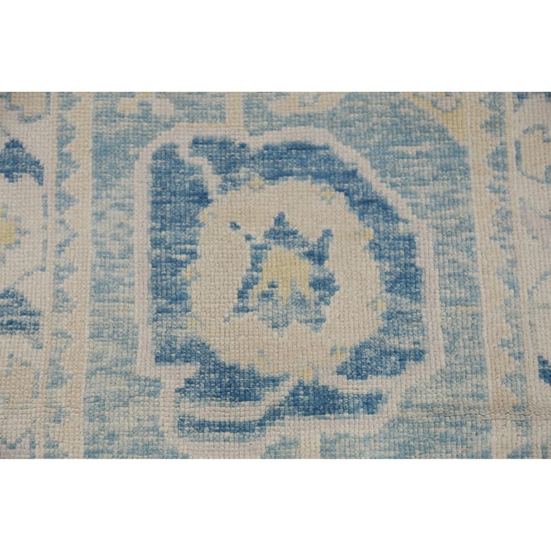 Hand Knotted Oriental 100% Wool Carpet Transitional Geometric Navy Blue & Blues Oushak Runner Rug - 12' 10'' X 3' 0''
