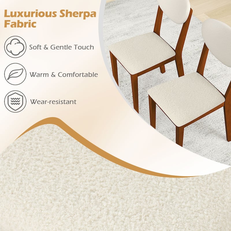 Gymax Sherpa Dining Chairs Set of 4 w/Rubber Wood Legs Padded Seat &