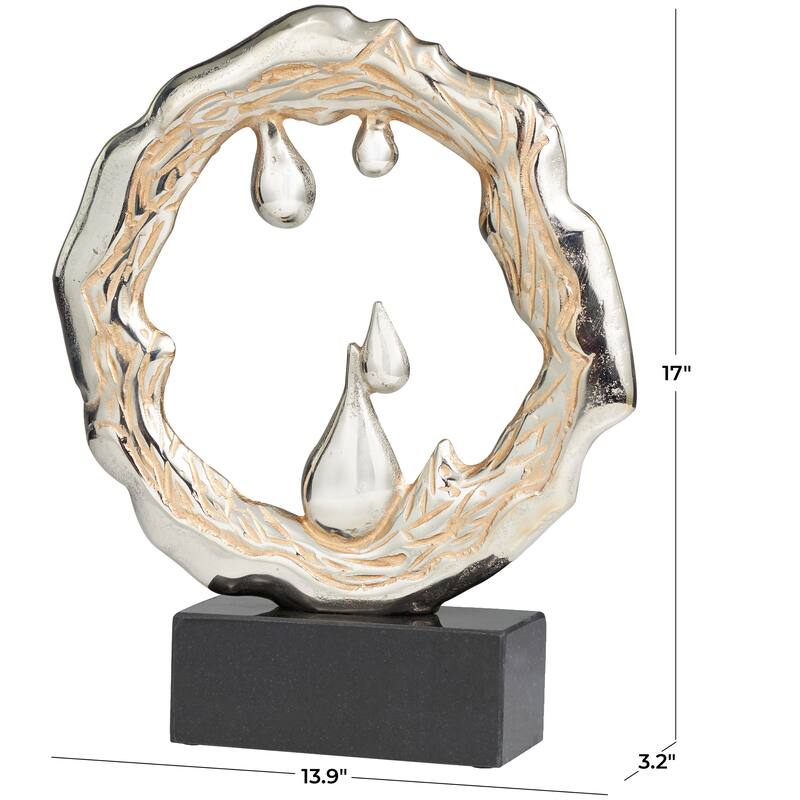 Striking Silver Aluminum Metal Abstract Sculpture with Marble Base