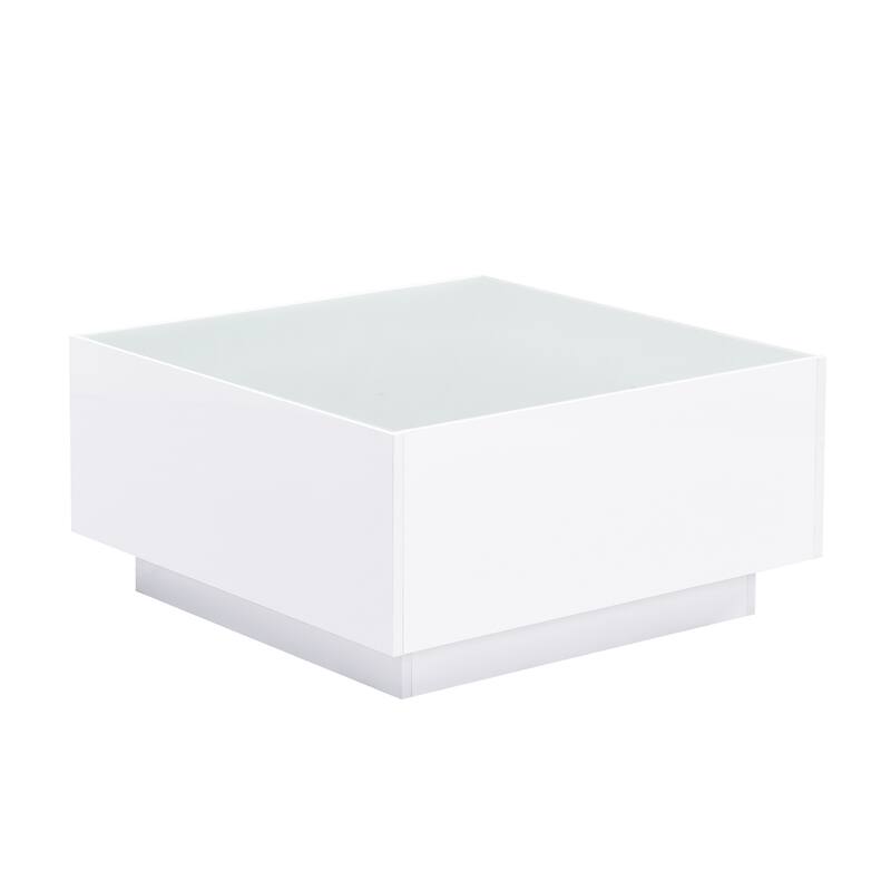 27.56" High Glossy Coffee Table with 16-color LED Strip Lights and 5mm Frosted Tempered Glass Top