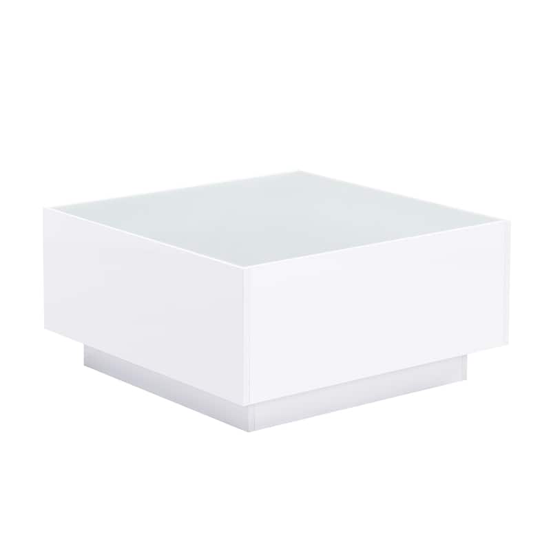 Square High Glossy Coffee Table with LED Strip Lights and Tempered Glass Top