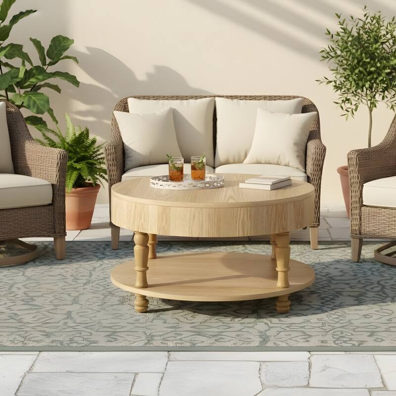 31.5" Modern Round Flip-top Coffee Table with Hidden Compartment