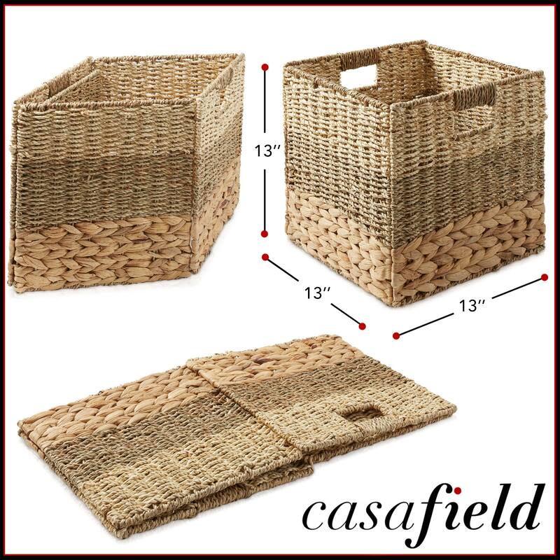 Mixed Weave Hyacinth Seagrass Storage Basket Set Natural Wicker