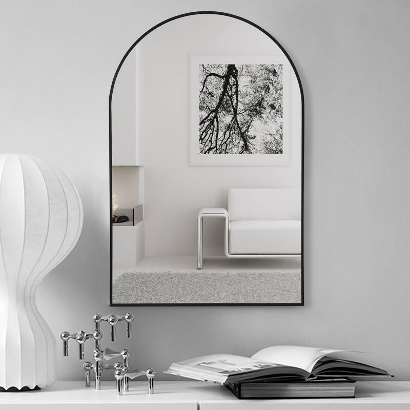 Arch Bathroom Wall Mirror Large Metal Frame Wall Mounted Mirror for Bedroom Living Room Dresser Entryway Decor - 36" x 24" - Black Arch