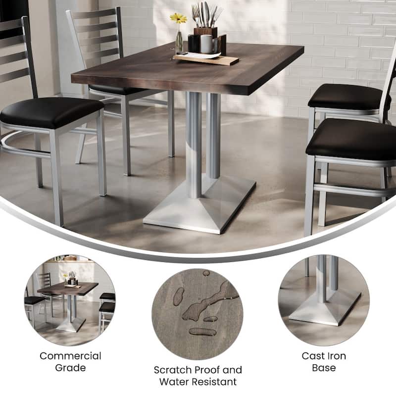 Rectangular Solid Wood Tabletop w/ 27" x 15" Two-Column Dining Height Table Base - 30"W x 48"D x 29.5"H