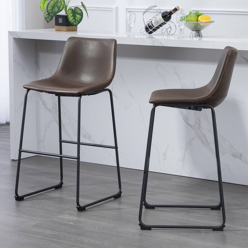 Adan Faux Leather Iron Frame Bar Stool (Set of 2)