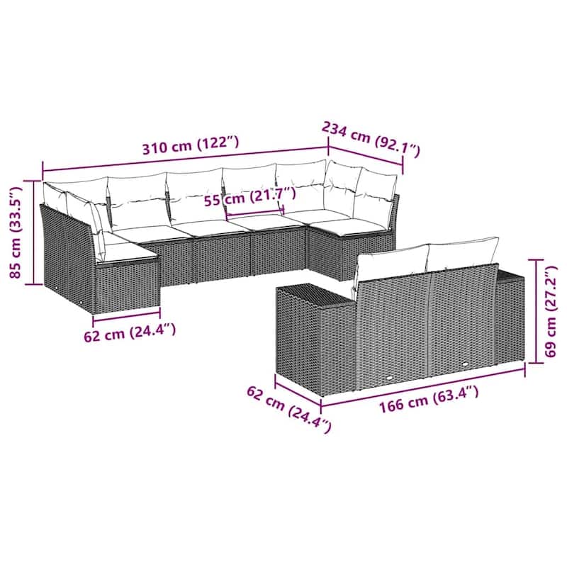 vidaXL Garden Sofa Set Black, Cream White - 24.4 x 32.7 x 27.2