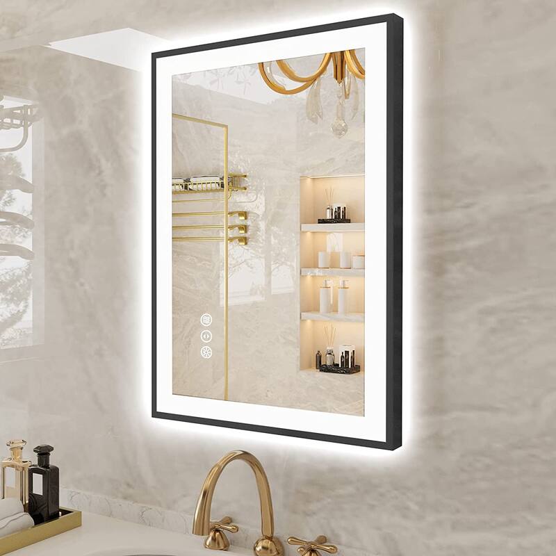 KIOTEE Black Frame LED Bathroom Vanity Mirror with 3 Years Warranty - 28x20