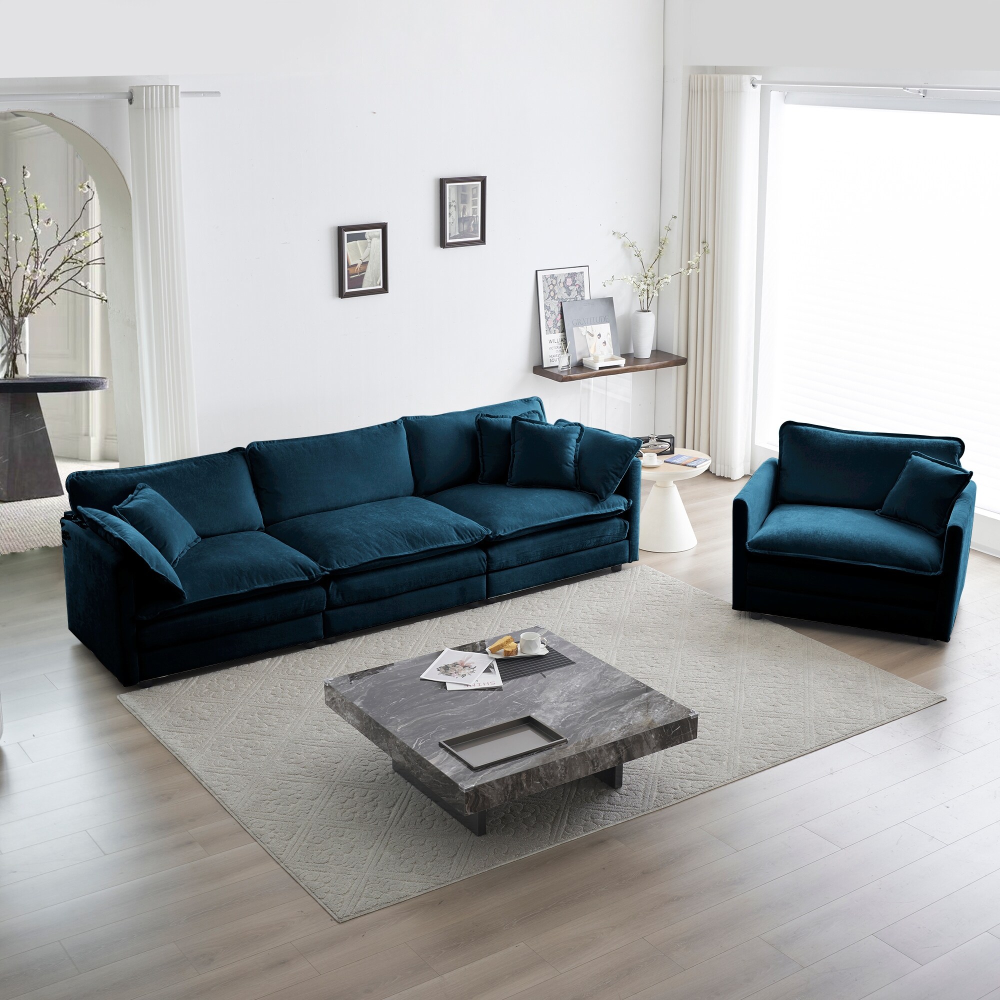 Roomfitters 2-Piece Modular Sofa Set, 3-Seater Deep Seat Couch & Accent Armchair