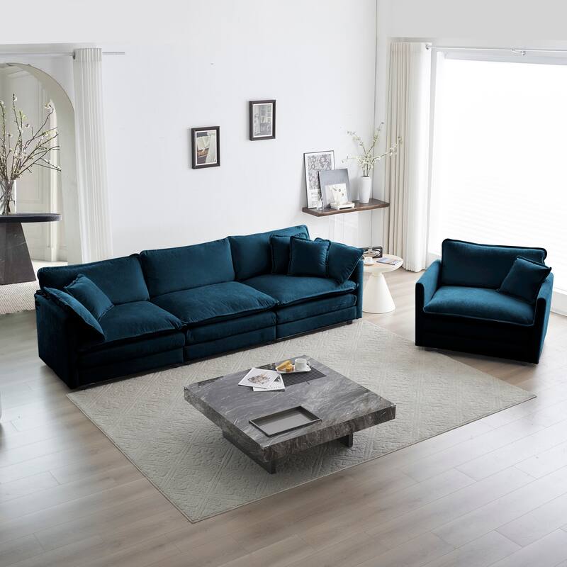 Roomfitters 2-Piece Modular Sofa Set, 3-Seater Deep Seat Couch & Accent Armchair - Blue