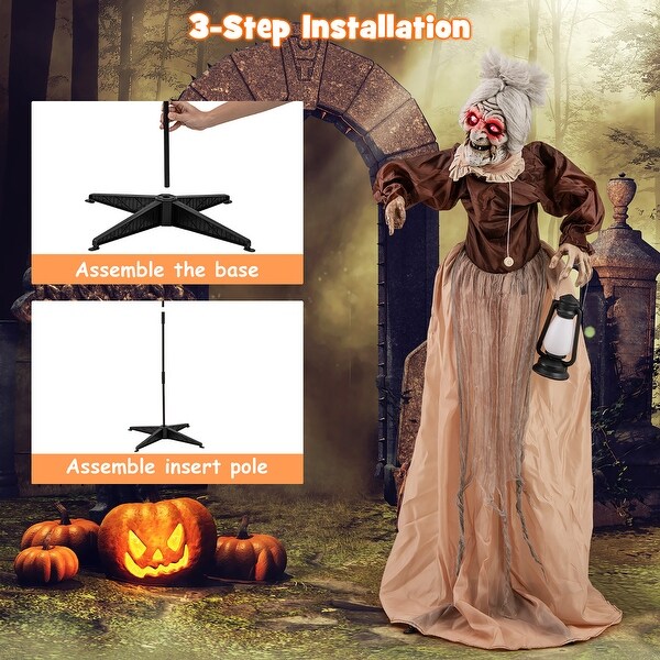 Gymax Halloween Animatronic Talking Zombie Maid in Lantern