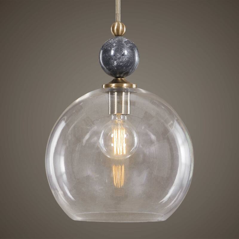 1-Light Glass Globe Ceiling Pendant - 19" - Black and Clear