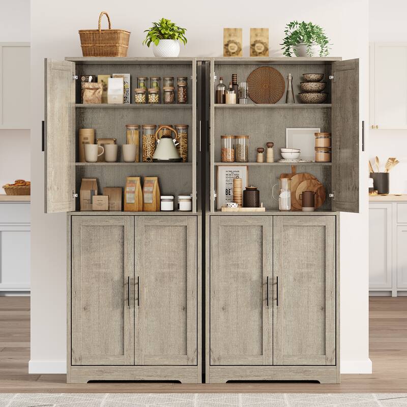 70'' Tall Kitchen Pantry Cabinet, Freestanding Storage Cabinet with 4 Doors and Adjustable Shelves