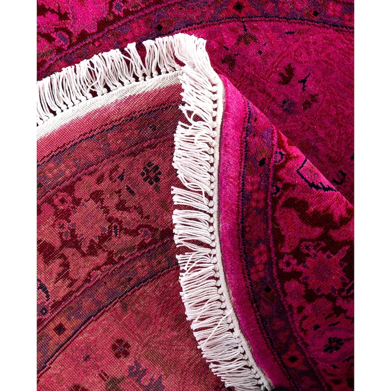 Overdyed One-of-a-Kind Hand-Knotted Round Area Rug - Pink - 3' 1" x 3' 1"