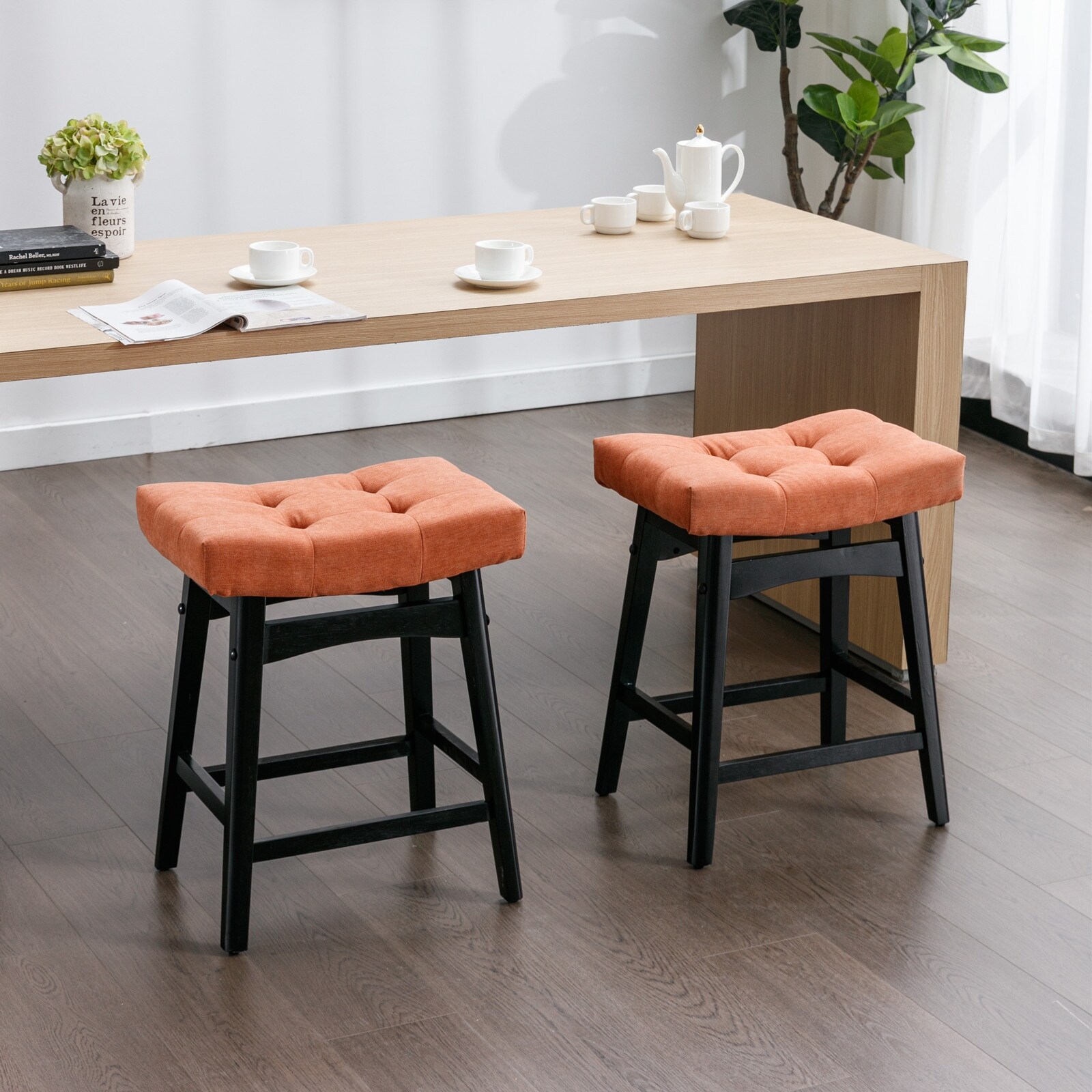 Bar Stools Set of Orange Backless Square Kitchen Counter