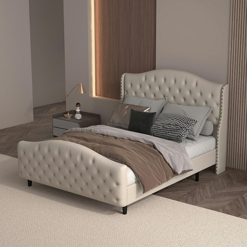 Velvet Upholstered Bed Frame with Headboard and Footboard