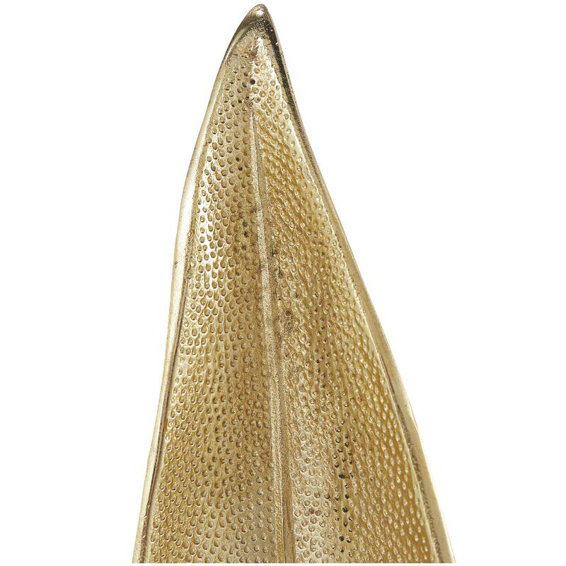 Aluminum Metal Leaf Textured Decorative Sculpture with White Marble Base - Gold - CosmoLiving by Cosmopolitan
