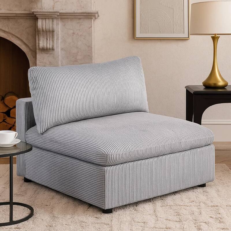 Nolan Armless Modular Chair with Square Frame, Light Gray Corduroy