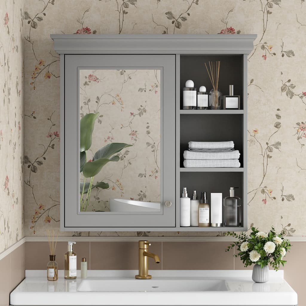 30" x 28" Bathroom Medicine Cabinet with Mirror, Wall Mounted Over Toilet Storage Cabinet with Organizer
