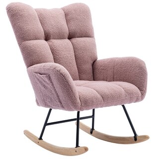 Modern Living Room Teddy Fabric Rocking Chair with Pocket, Pink - Bed ...