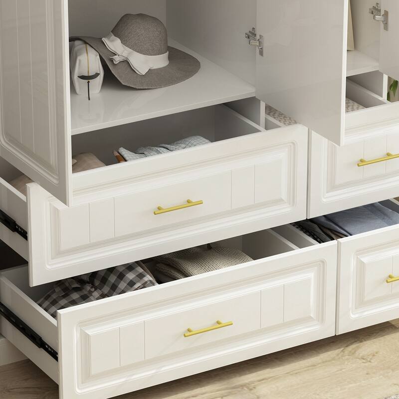 Modern Freestanding Wardrobe Armoire Closet High Cabinet Storage White - 93.7"H - 74.2"H