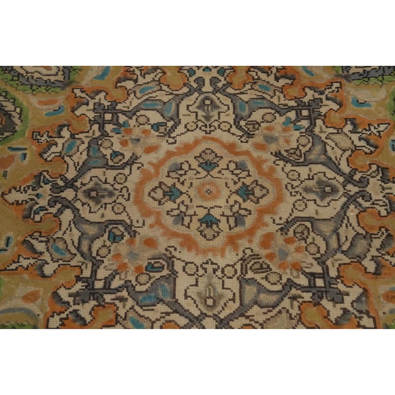 Hand Knotted Oriental 100% Wool Carpet Traditional Floral Yellow & Gold Tabriz Area Rug - 9' 7'' X 6' 5''